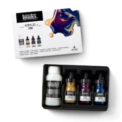 Zestaw tuszów akrylowych z medium do pouringu - Liquitex - Deep Colors, 3 x 30 ml