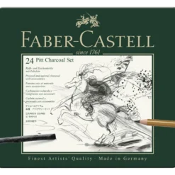 Zestaw węgli rysunkowych Pitt w kasecie metalowej - Faber-Castell - 24 szt.