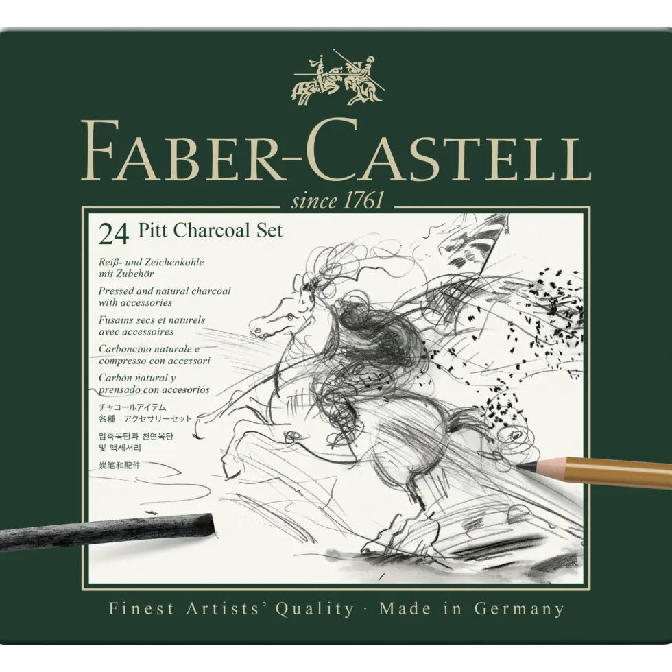 Zestaw węgli rysunkowych Pitt w kasecie metalowej - Faber-Castell - 24 szt.