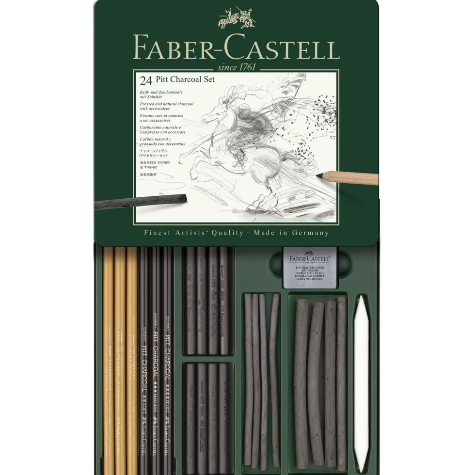 Zestaw węgli rysunkowych Pitt w kasecie metalowej - Faber-Castell - 24 szt.